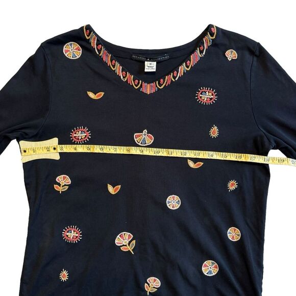 Peruvian Connection Women's Black Embroidered Pima Cotton Tunic Size Medium - Picture 7 of 8